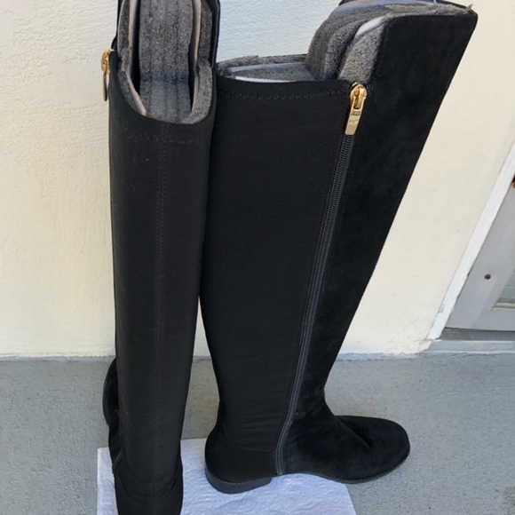 Women's Black Suede low heeled, knee-high boots - Picture 2 of 8